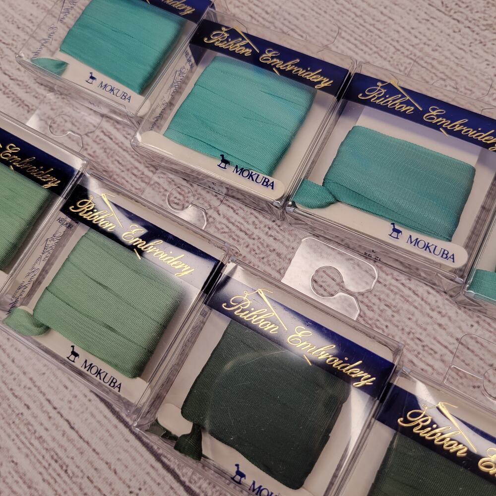 Mokuba Embroidery Sylk Ribbon - 7mm - 8 Packs Shades of Green - 3 yds each - Picture 3 of 10